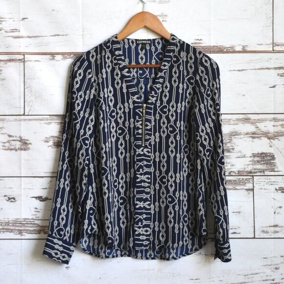 EXPRESS Women's Heart & Rope Print Blouse Size XS - Picture 1 of 5